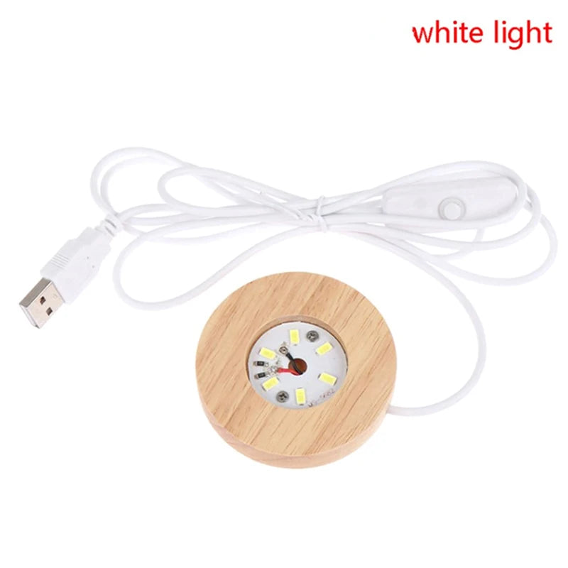 Wooden LED Light Dispaly Base Night Lamp Display Crystal Ball Wood Qme white