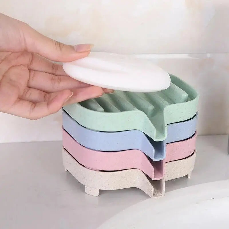 Useful Silicone Soap Dish Bathroom Self Draining Bar Holder Kitchen Qme
