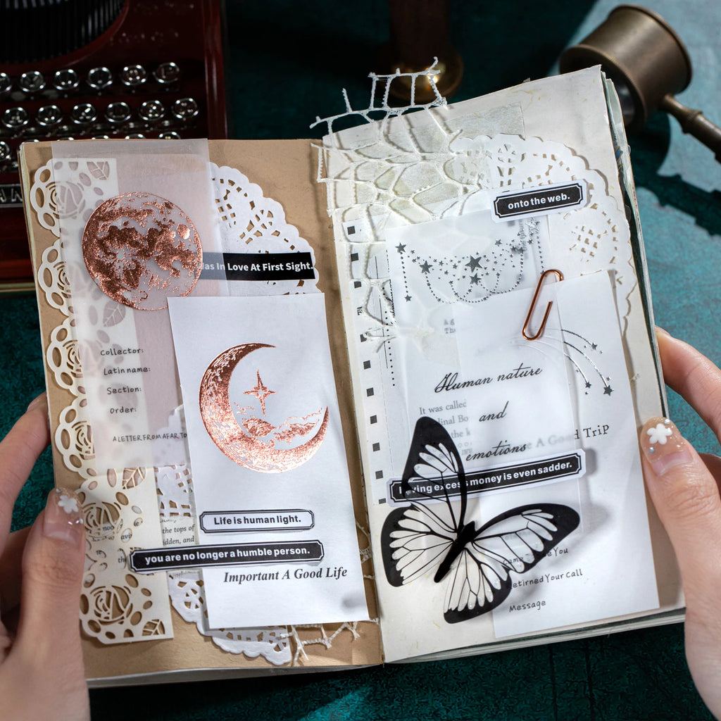 20 Sheets/Bag Gold & Silver Foil French Minimalist Star Moon Memo Pad for Scrapbook Journal Stationery DIY Decor Qme