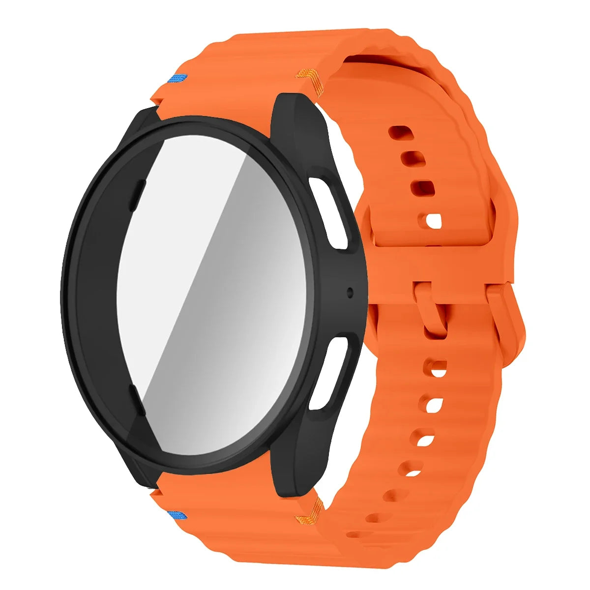 Silicone Strap for Samsung Watch 7 6 5 4 40mm 44mm 5Pro 45mm Band With Case Screen Protector Bumper cover for Wrist Accessories Qme Orange-Black Watch 6 Classic 43mm