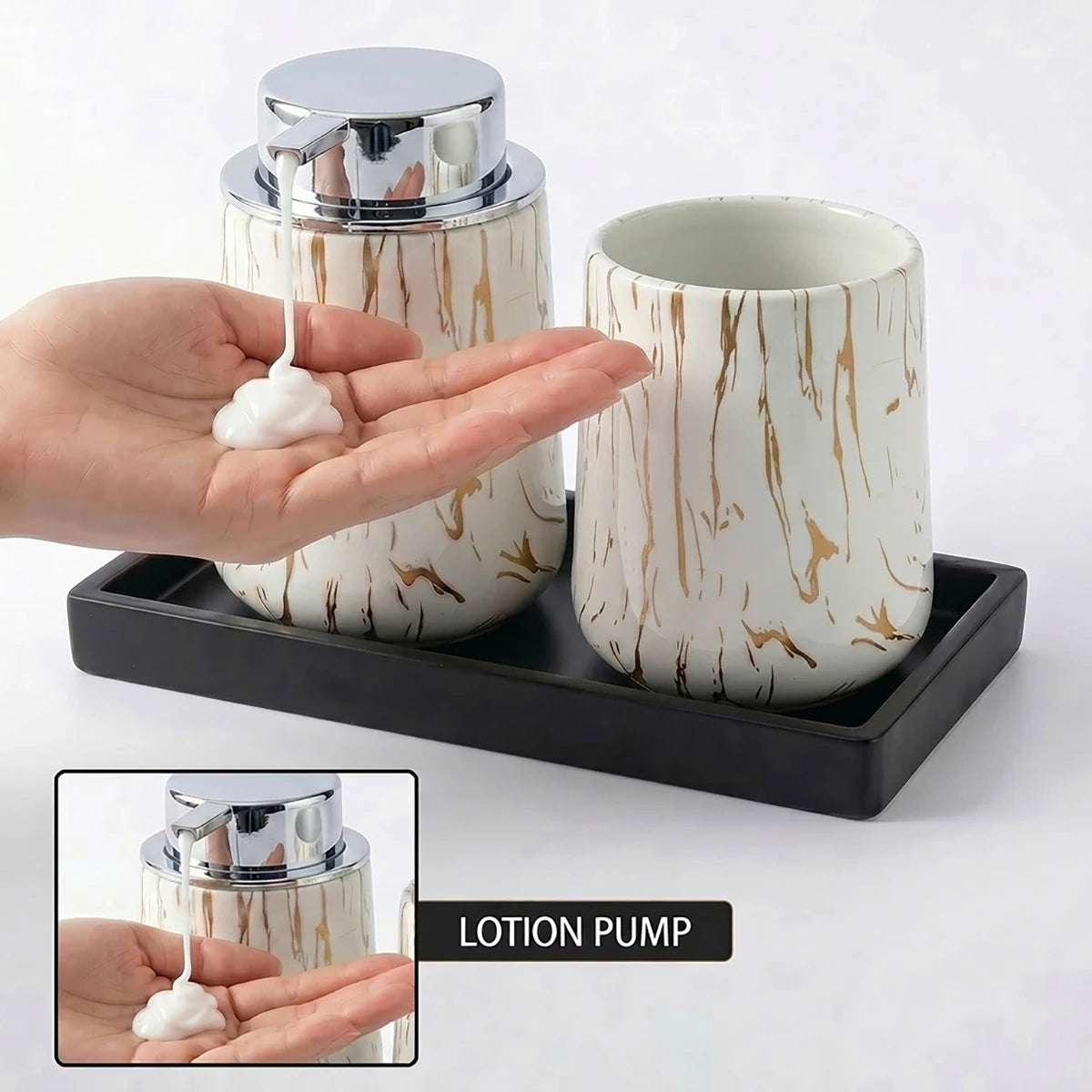 Luxury White Marble Bathroom Accessories Set Foaming Soap Dispenser Toothbrush Holder Unbreakable Plastic Gold Decor Vanity Set Qme silver liquid set