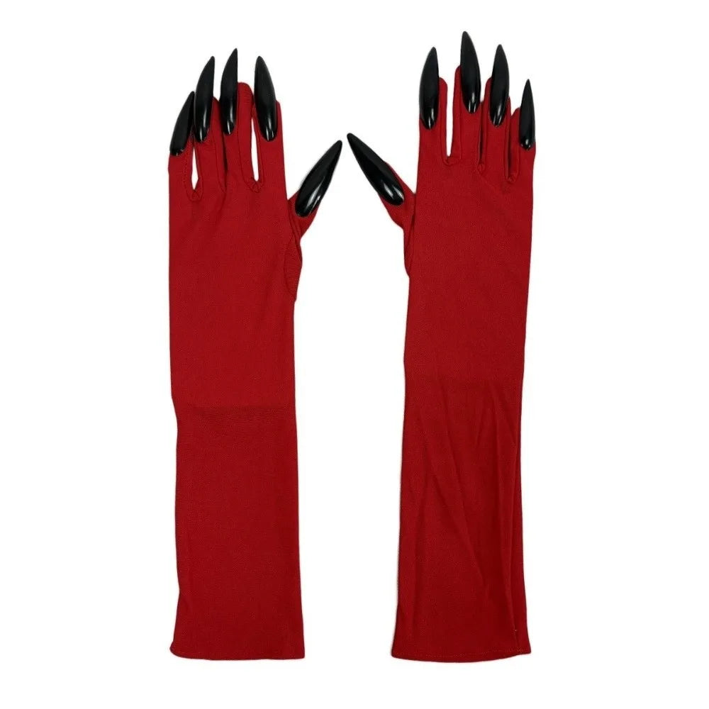 Fancy Props Halloween Cosplay Gloves Solid Long Nails Witch Costume Qme Red
