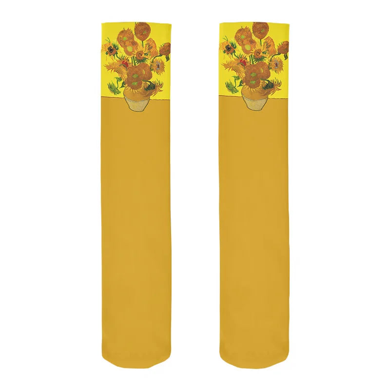 Van Gogh Mural World Famous Painting Sunflower Stockings Women Qme style2