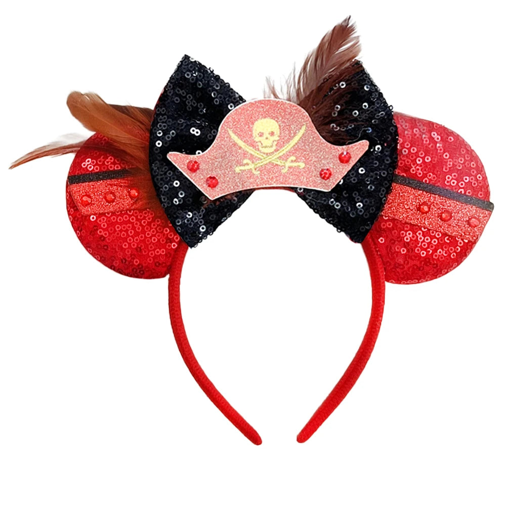 Skull Crossbones Pirate Mickey Mouse Ear Headband Women Adult Cosplay Halloween Hairband Festival Party Cosplay Hair Accessories Qme Headband 6