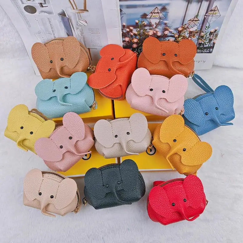 PU Leather Elephant Money Bag Women Coin Purse With Key Ring Multifunctional Zipper Storage Bags Key Case Qme