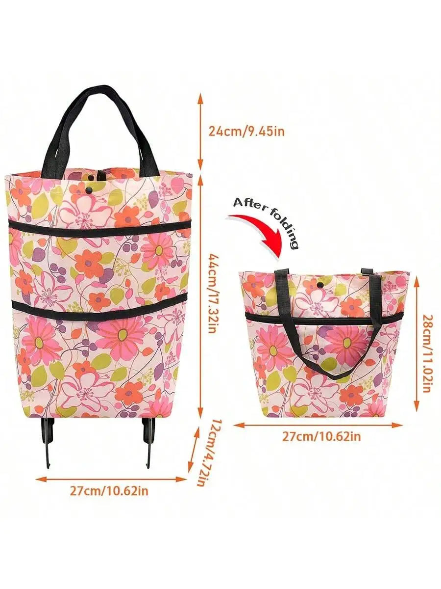 Large Capacity Multifunctional Shopping Cart Bag Wheels Foldable Qme 1pc