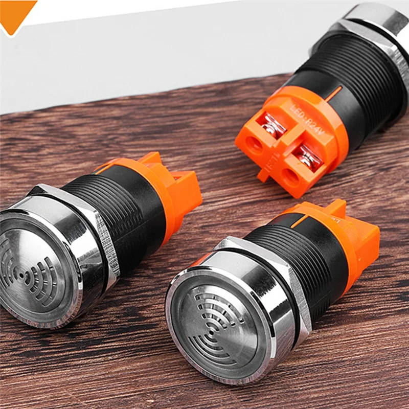 A02F-22Mm Red Flashing High Decibel Waterproof IP65 Buzzer Brass Chrome Plating LED Buzzer Intermittent Flash Qme As Shown DC12V