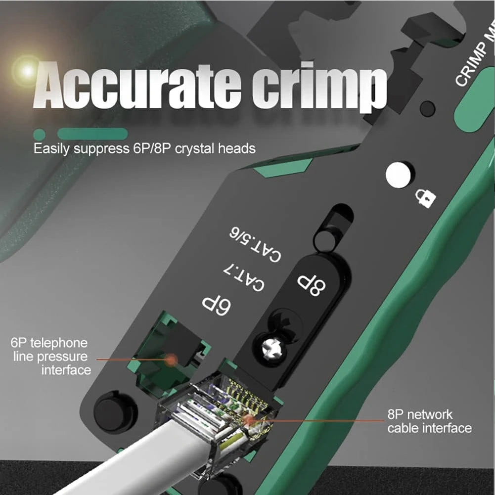 RJ45 Pass Through Crimp Tool, RJ45 Cat5 Cat6 Cat7 Crimping Tool, RJ11 Crimping Tool, Ethernet Network Cable Crimper Stripper Qme