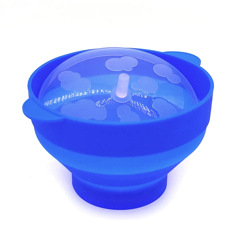 Kitchen Microwave Popcorn Bowl Bucket Silicone DIY Maker Lid Chips Qme Blue