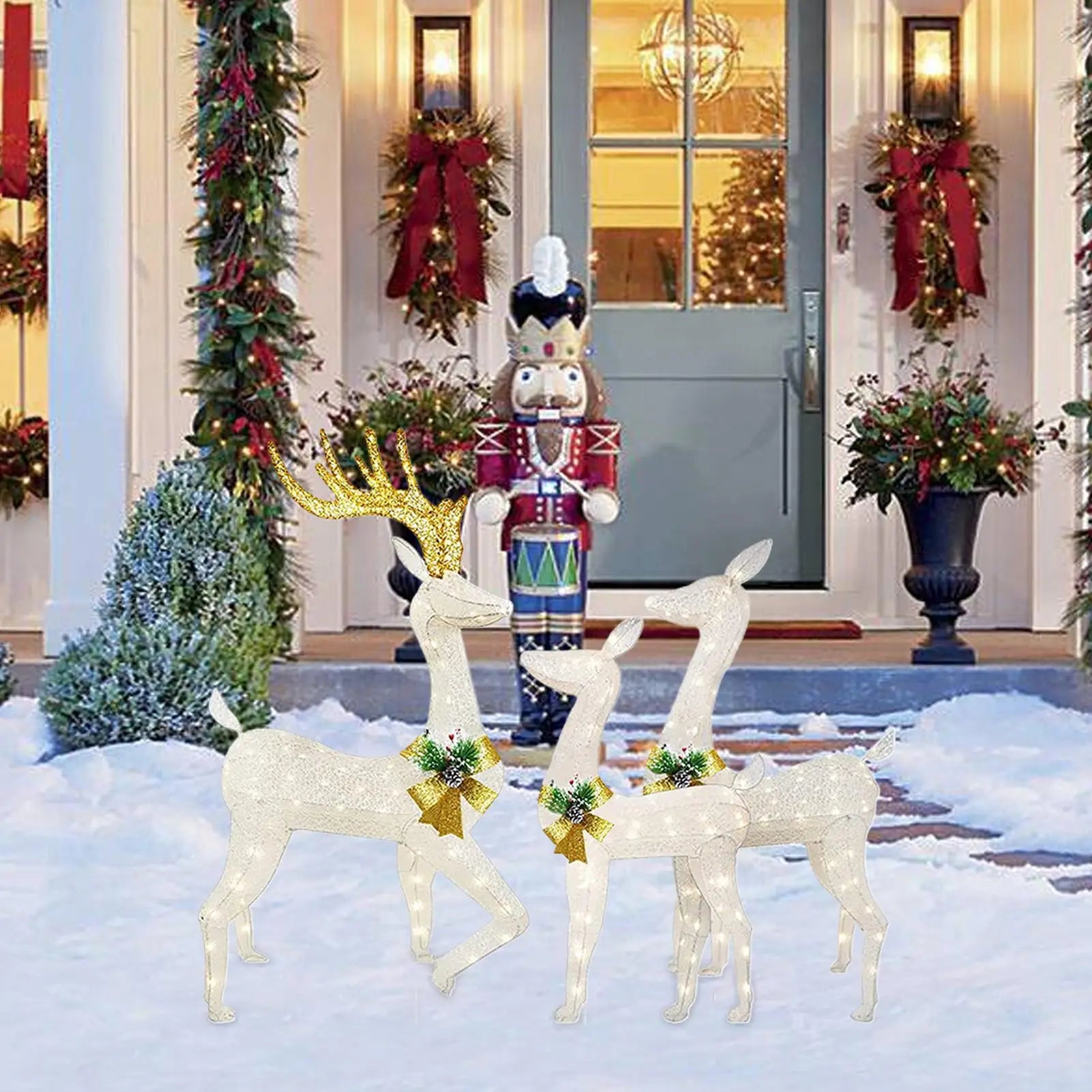 Christmas Reindeer Stake Light 3-Pieces Holiday Lighted Pathway Decor Lighted Acrylic Stake Decoration For Yard Garden Pathway Qme