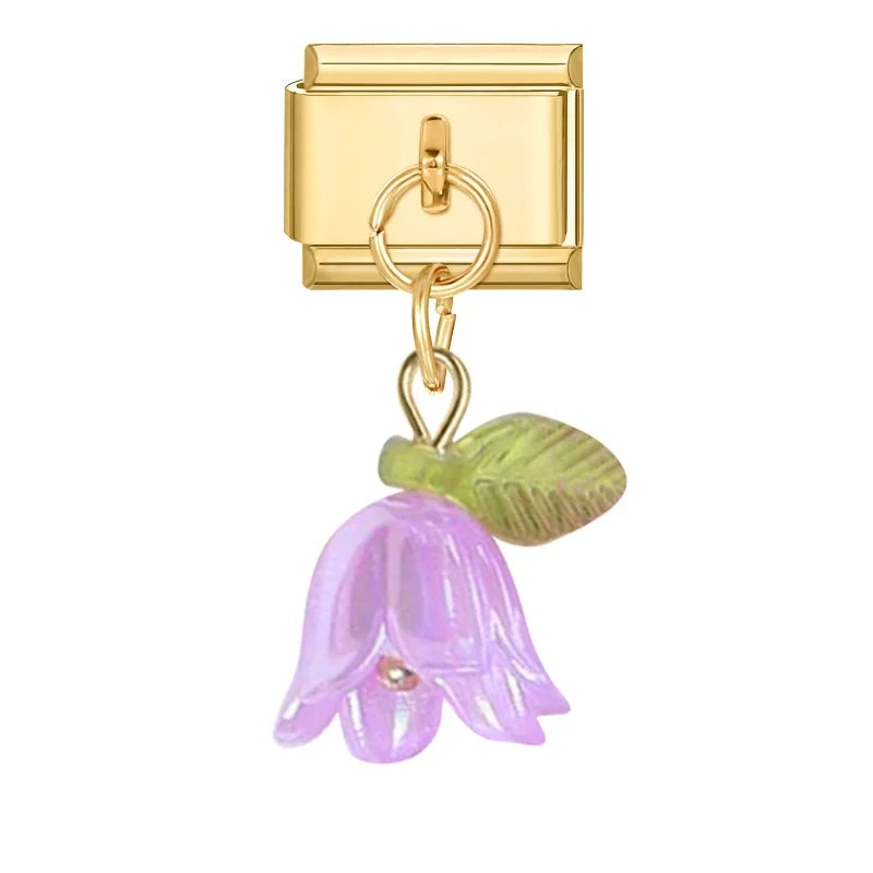 Fashion Colorful Lily Of The Valley Golden Pendant Italian Charm Link Fit 9mm Bracelet Stainless Steel Women Men DIY Making Gift Qme Style 10