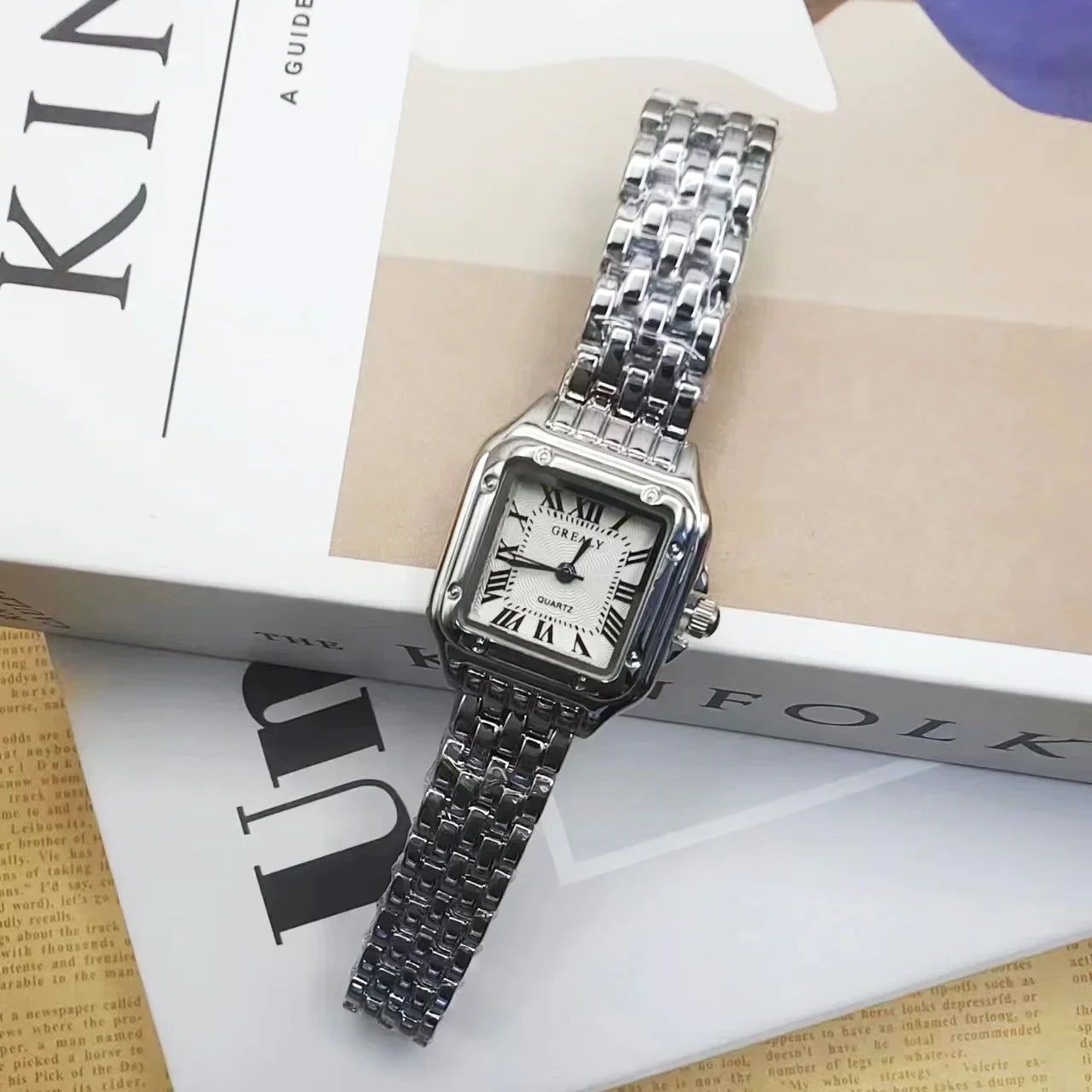 Luxury Fashion Square Women's Watches Brand Ladies Quartz Wristwatch Classic Silver Simple Femme Steel Band relogio feminino Qme silver no diamond