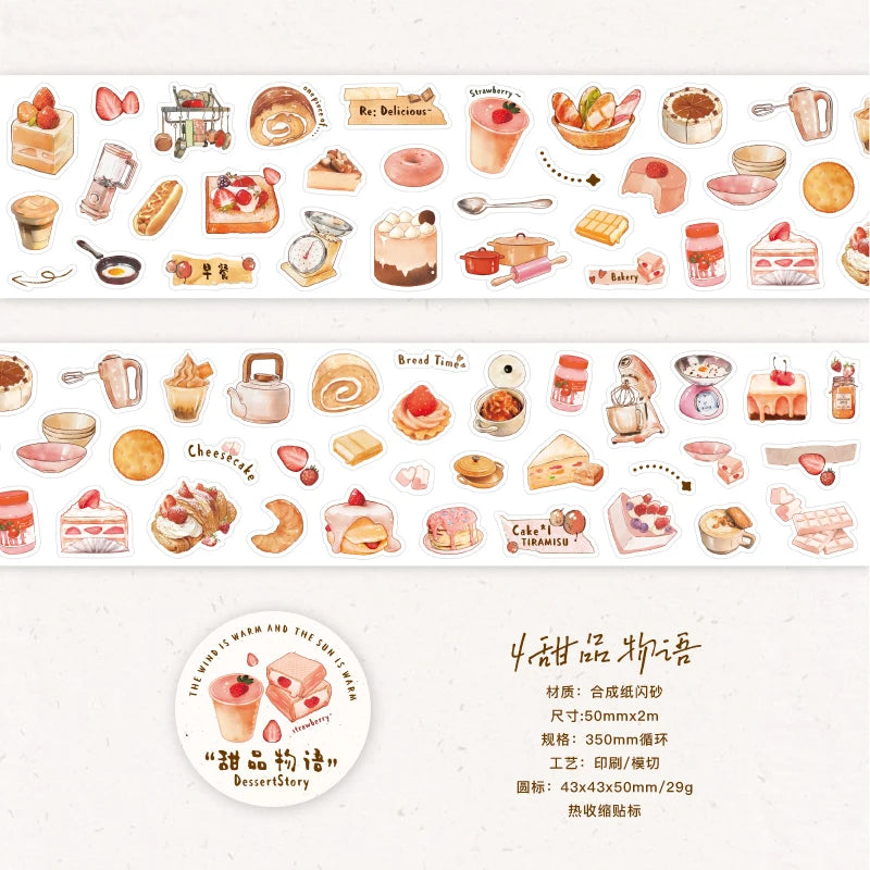 1 Roll Cute Cartoon Food Camping Glitter Die-Cut Tape for DIY Scrapbook Frame Collage Laptop Phone Mug Luggage Guitar Decoration Qme 4