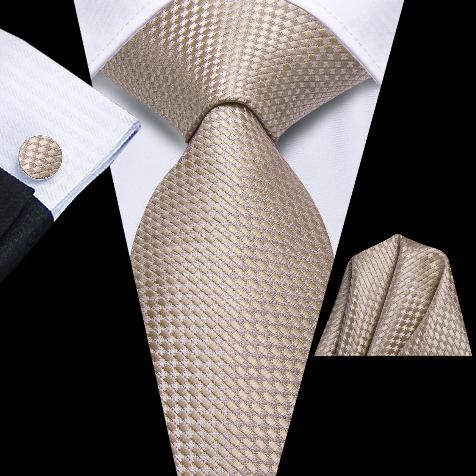 Hi-tie Plaid Mens Necktie Green Wedding Tie Men Hanky Cufflinks Qme HT-LDSN0078
