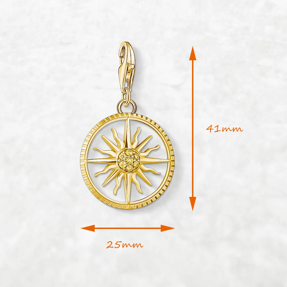 Dangle Charm Pendant Golden Sun Europe Club Fine Jewelry For Women Men Vintage Gift In 925 Sterling Silver Qme