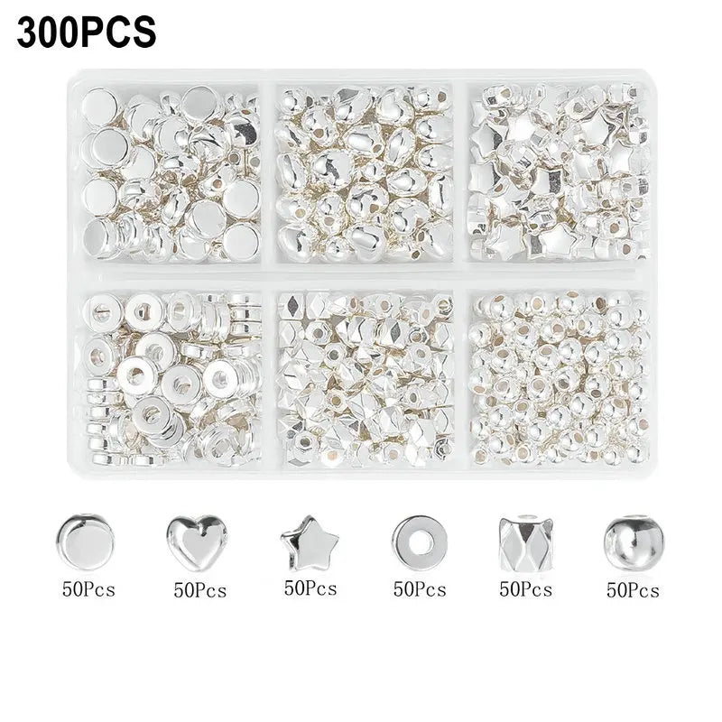 4Colors CCB Spacer Beads Kit in 6 Styles Assorted Round Star Gold Spacer Beads for Bracelet Necklace Making Jewelry DIY Craft Qme 16-200pcs
