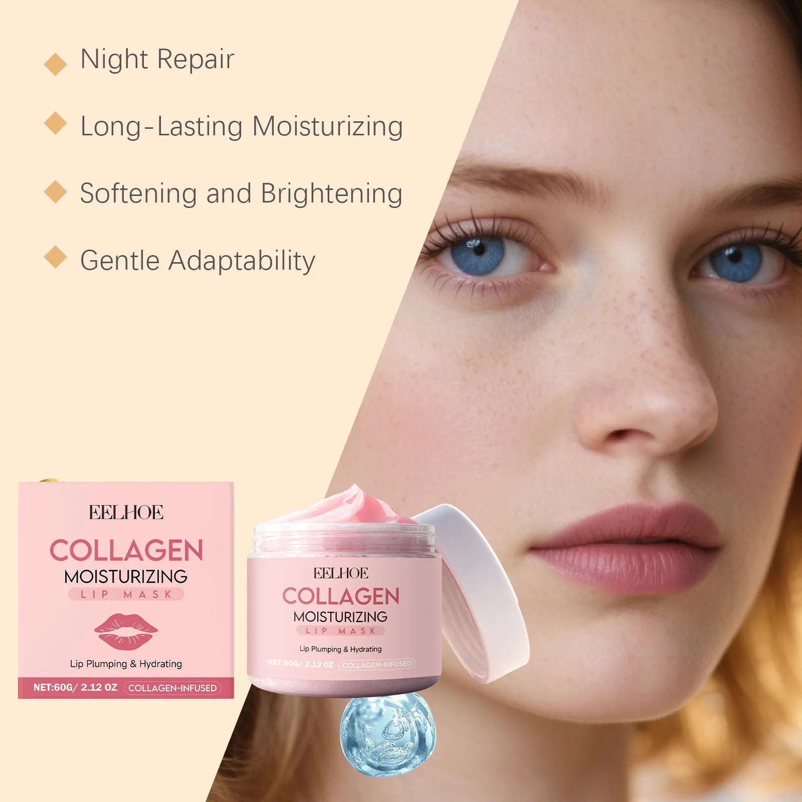 Collagen Lip Mask Overnight Repair Moisturizing Nourishing Treatment for Dry Flaky Lips Women's Lip Care Essential Fade Lip Line Qme