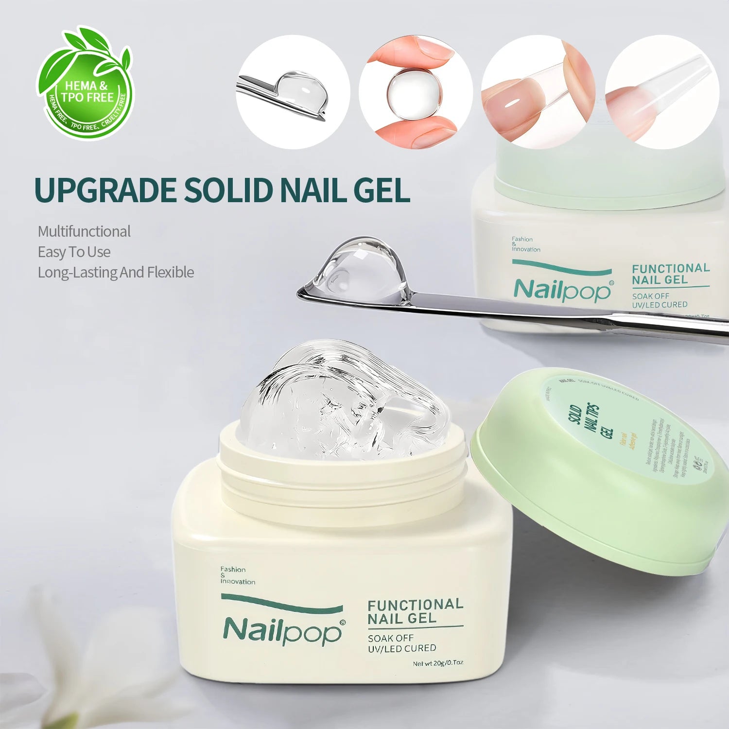 Nailpop Solid Nail Gel Press-on Nails Ultra Strong Adhesion Clear Qme