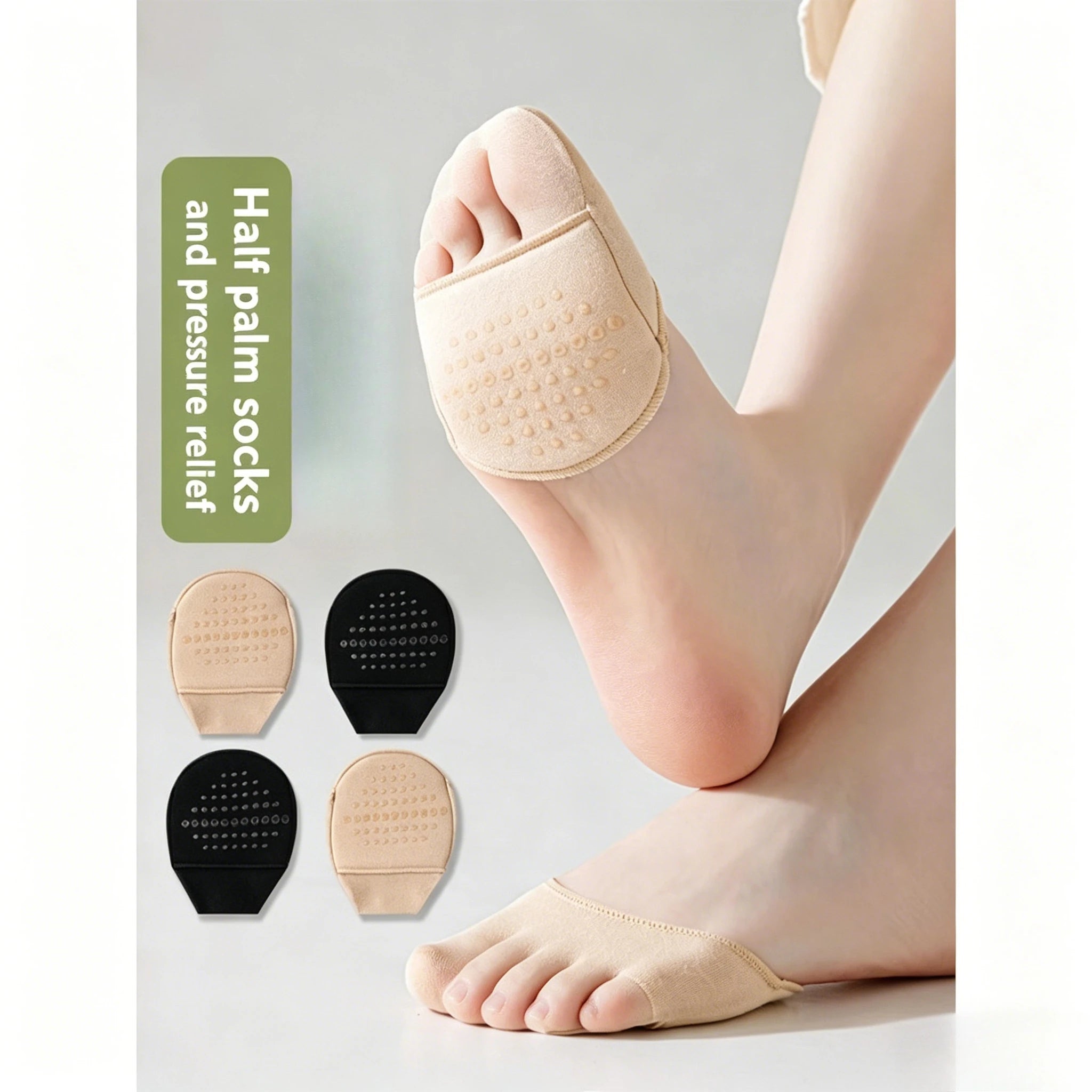 2pairs Women's Invisible Half Toe Socks, Non-Slip Forefoot Pads, Breathable Half Socks for High Heels, Anti-Wear Foot Cushions Qme
