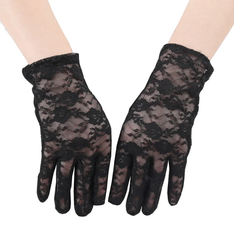 Women Lace Short Tulle Black Summer Uv-proof Driving Gloves Female Qme black