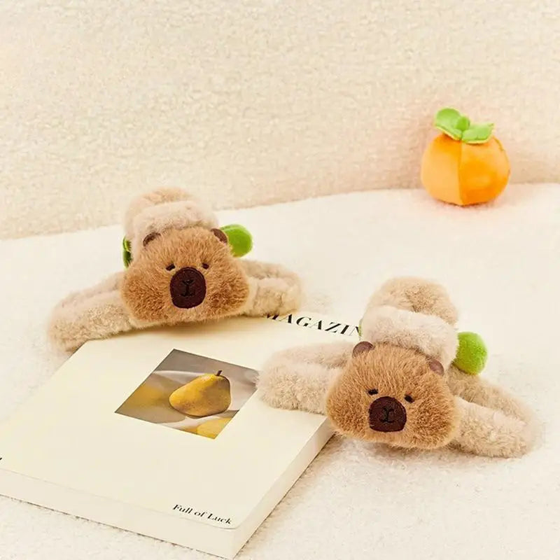 Capybara Hair Holder Adorable Clip Plush Ties Fuzzy Animal Clips Qme