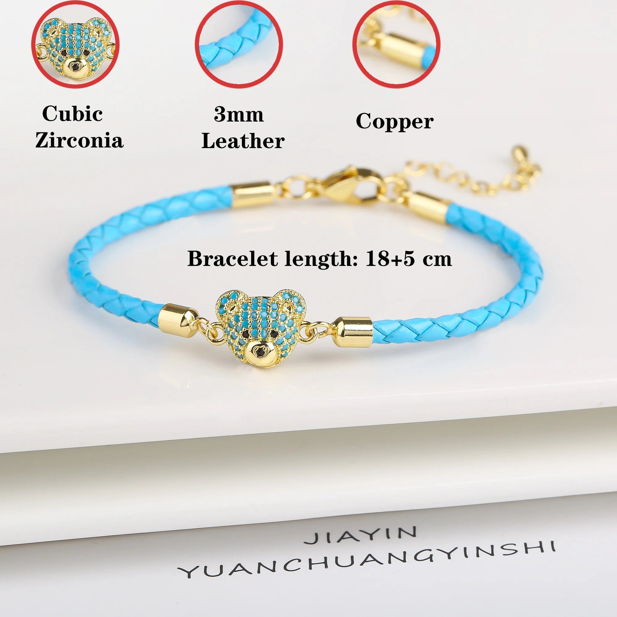 New 6 Colors Fashion Cute Animal Bear Zirconia Leather Rope Braided Adjustable Bracelet Classic for Man Woman Party Jewelry Gift Qme