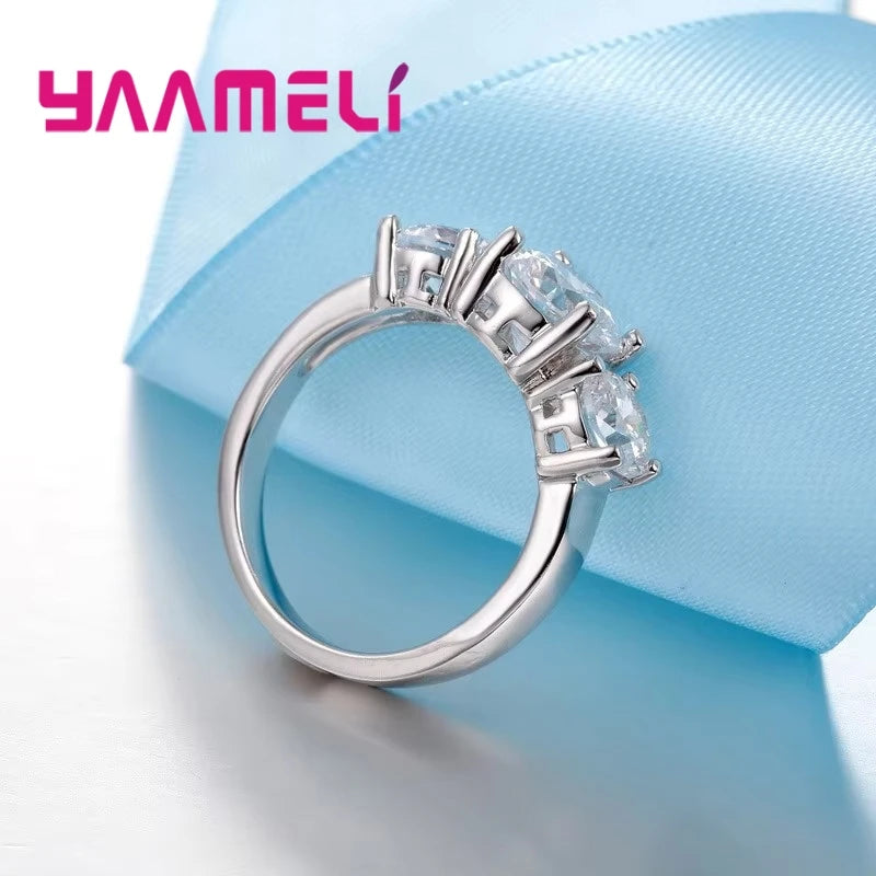 Hot Sale 925 Sterling Silver Color 3 CZ Stone Prong Setting Band Rings for Men Women Wedding Engagement Jewelry Qme