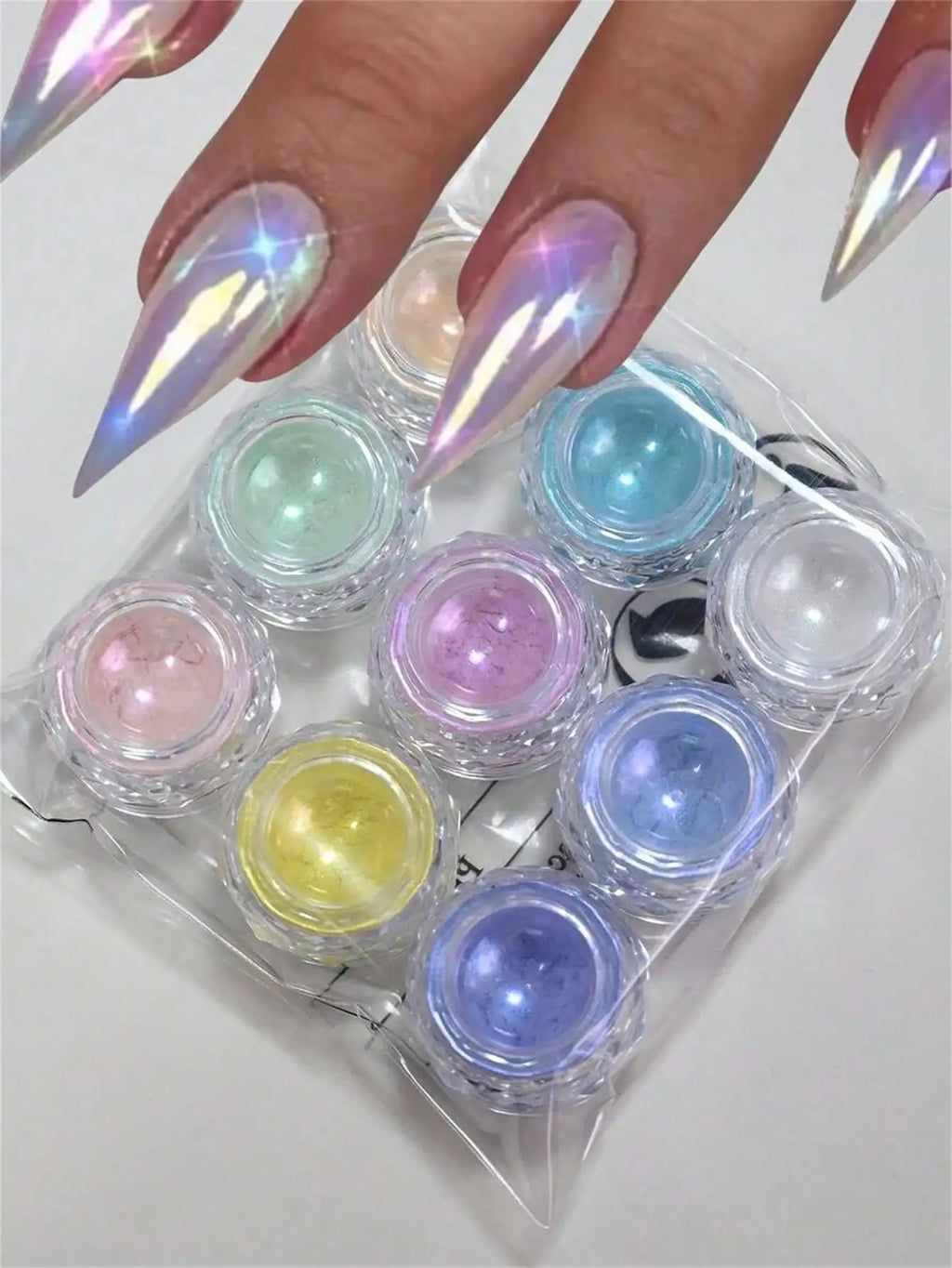 9-Colors Mermaid Chrome Nail Powder Aurora Art Dusts Round Unscented Qme