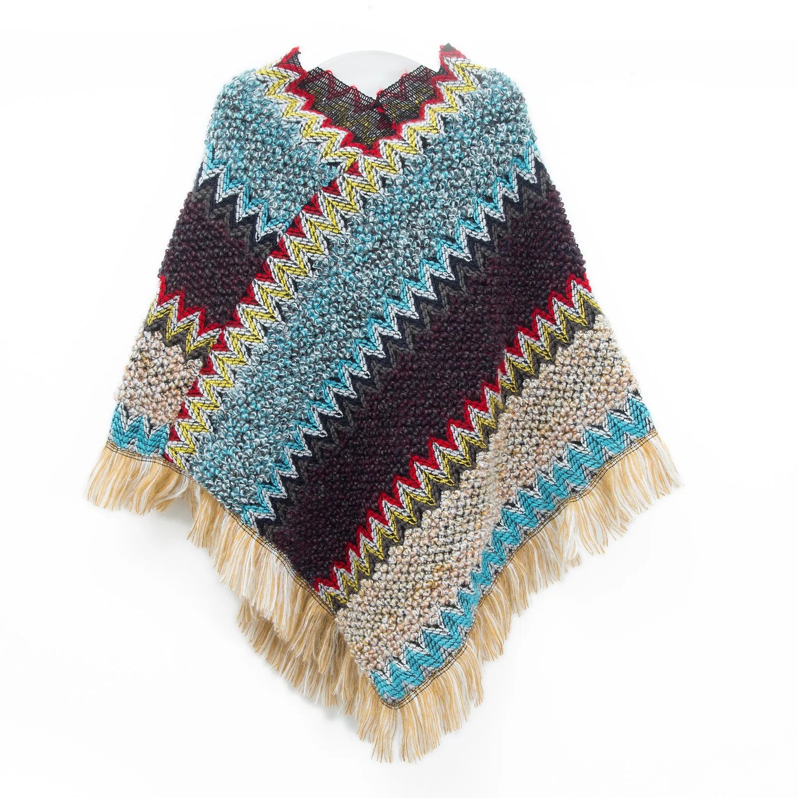 Women Ethnic Style Knitted Cardigan Cape Poncho Wrap Retro Tassel Shawl Stole Cloak Travel Warm Shawls And Wraps Pashmina Qme Blue One Size