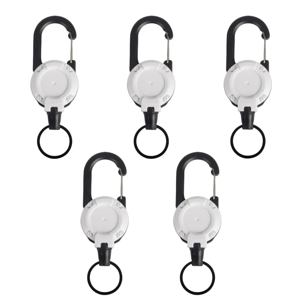 Heavy Duty Retractable Rope Carabiner Outdoor Steel Wire Rope Spring Key Chain Multi Functional Rebound Anti Loss Rope Buckle Qme White 5pcs