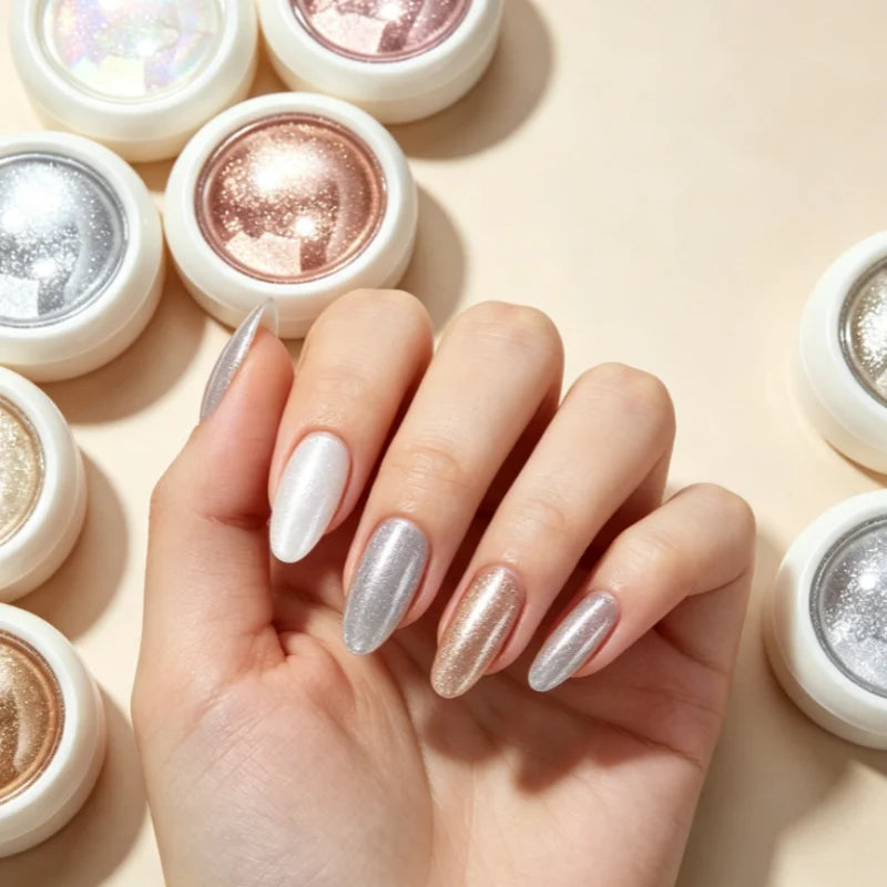 6 Box Moonlight Mirror Nail Powder Silver Fine Glitter Metallic Effect Pigment Gel Polish Chrome Holographic Nail Powder Qme