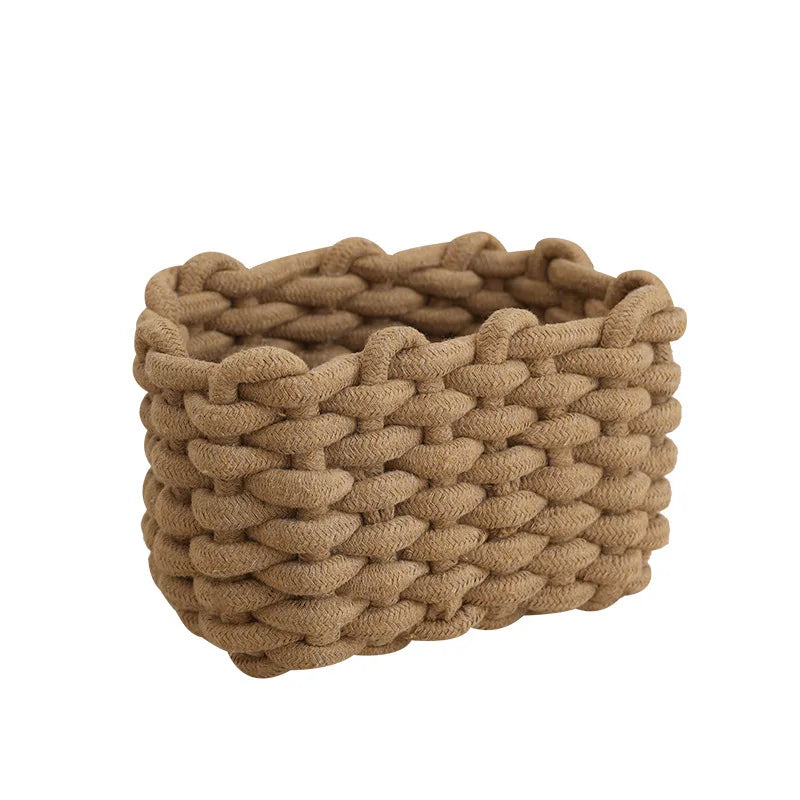 Artisanal Cotton Rope Storage Basket Bohemian Desktop Organizer Qme brown M