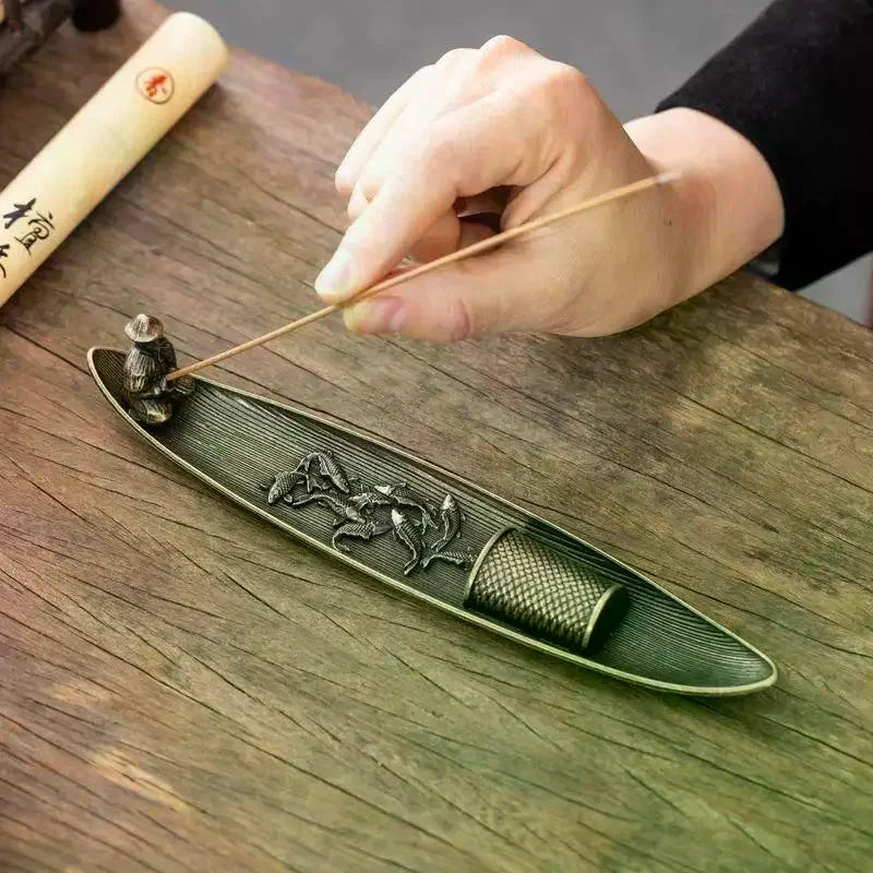1Set Fish Chinese Fisherman Fishing Incense Censer Holder For Incense Sticks Home Decor Accessories Qme