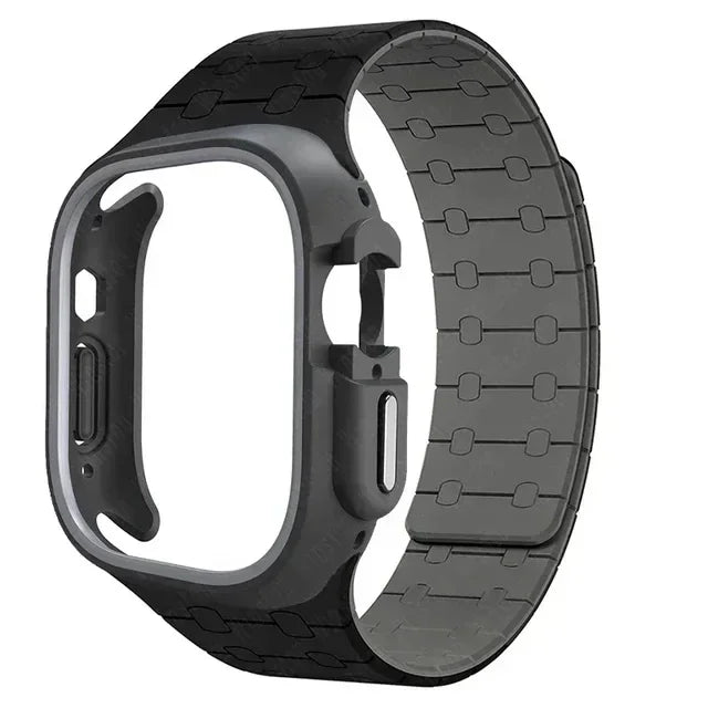 TPU Case+Silicone Strap for Apple Watch Band Ultra 2 49mm 45mm 44mm 41mm Protective Case Bracelet for Iwatch Series 9 8 7 6 5 4 Qme Black BH 44mm Series SE 456