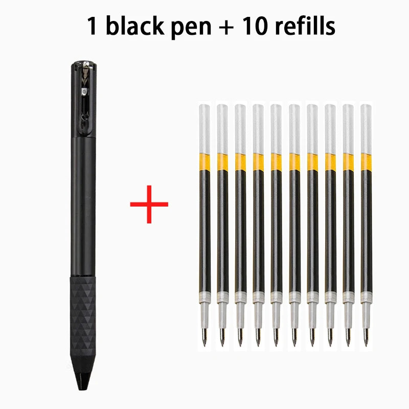 Mechanical Gel Pens Set , 0.5mm Black Ink Pens Fine Point Smooth Writing Pens, High-End Series for Office School Supplies Qme black-11 pcs set