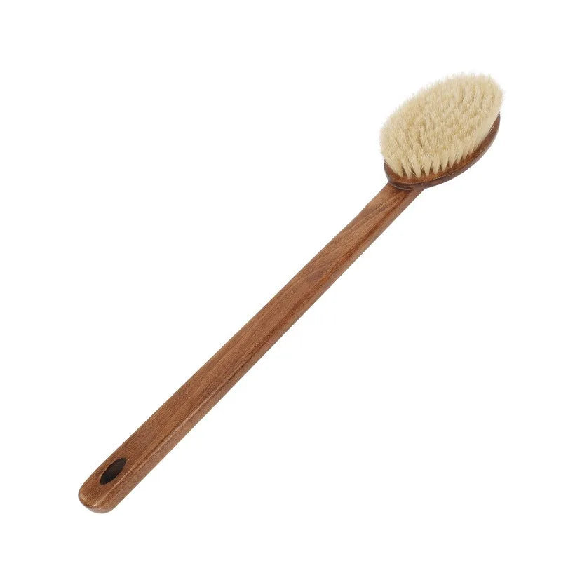Comfortable Bristle Back Scrubber Ebony Medium Long Handle Shower Qme Oval