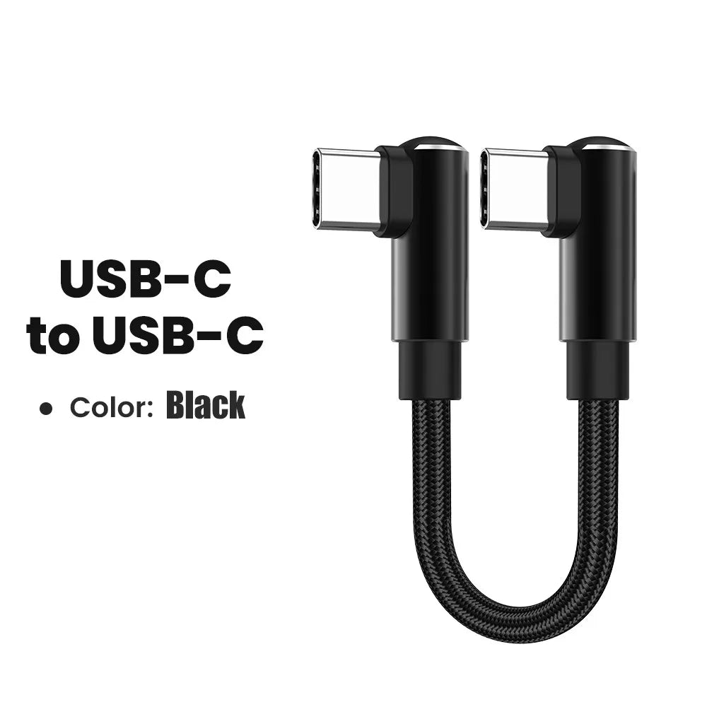 66W 90 Degree Elbow Short USB Type C Fast Charging Cable USB A/C To Type C 0.5m Data Cord For iPhone 15 16 Xiaomi Samsung Huawei Qme CC Black 0.25m