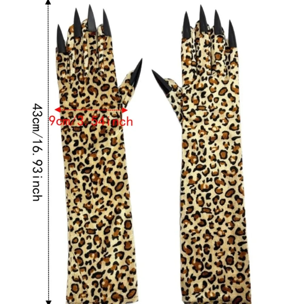 Fashion Long Sleeve Leopard Pattern Gloves Personality Stretch Qme