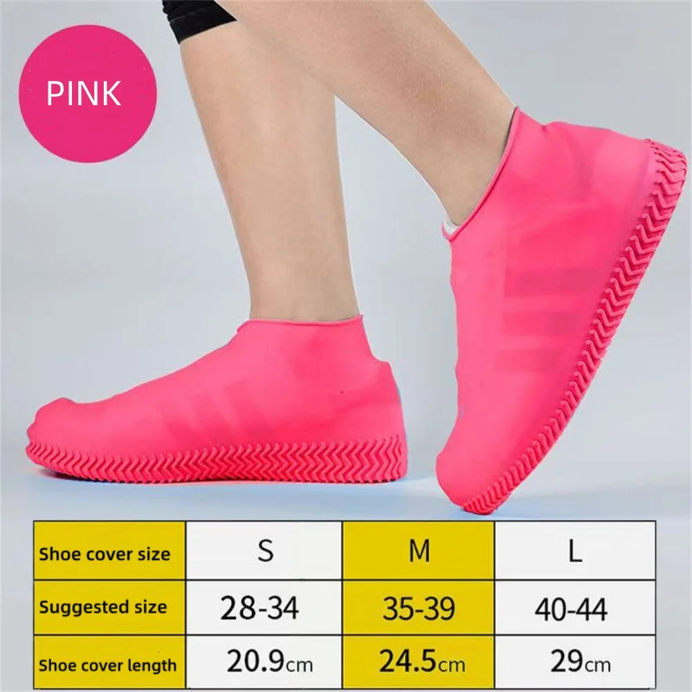 Waterproof Rain Shoes Covers Reusable Non-slip Wear-resistant Rain Footwear Covers Outdoor Adult Children Portable Elastic Boots Qme Pink L