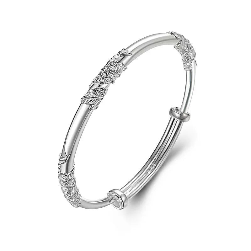 Embossed Flower Silver Plated Bracelet with Adjustable Floral Bangle for Fashionable Women's High-end Jewelry Accessories Qme Silver Plated China Mainland