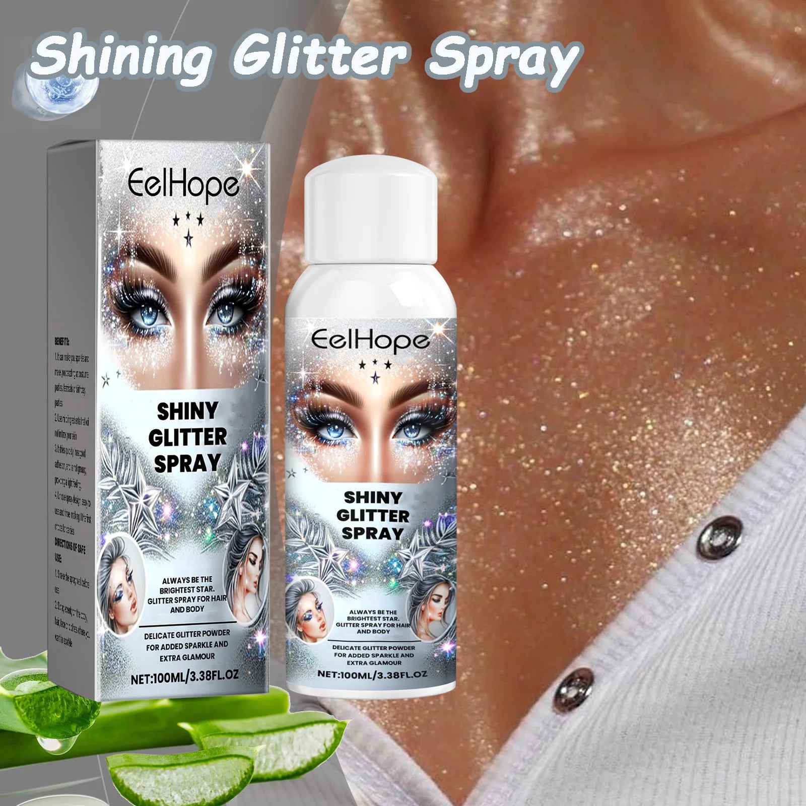Fashion Highlighter Powder Spray for Hair Body Clothes Shiny High Gloss Glitter Powder Spray For Christmas Holiday Party Qme