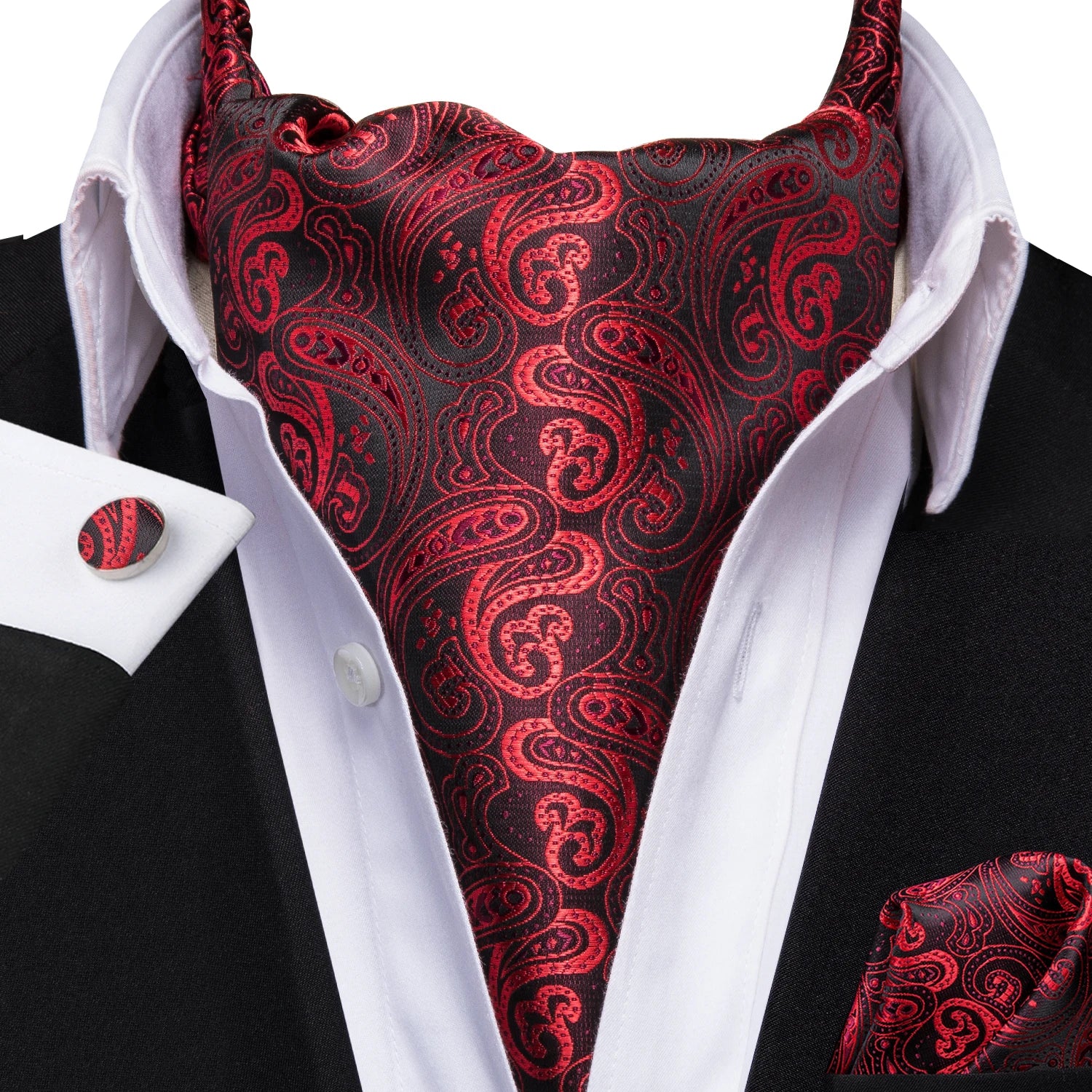 Hi-tie Mens Ascot Brooch Black Blue Red Gold Purple Paisley Cravat Qme