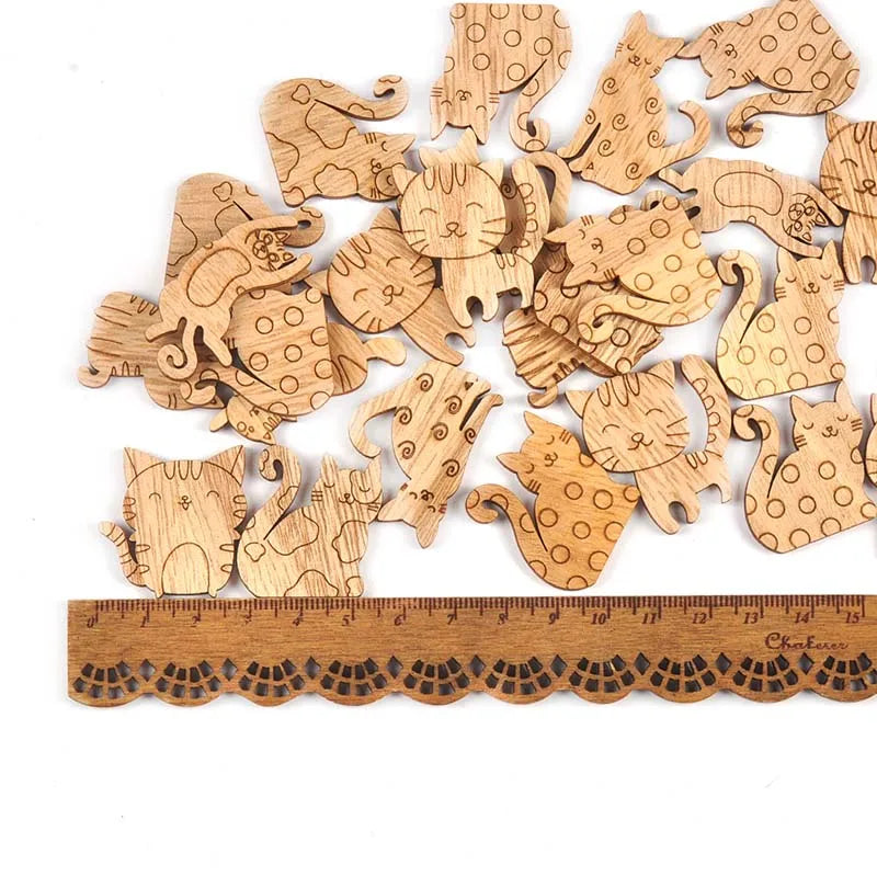 25pcs/lot 2-4cm Cute Mixed Pattern Animal/insect Wooden Decorations For DIY Scrapbook Handmade Supplies Carfts Home Ornament Qme 30-40mm