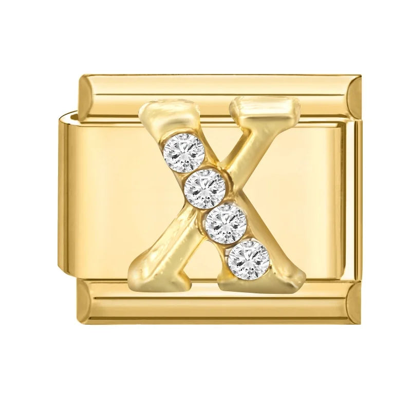 Wholesale Shiny CZ 26 Letters A-z Gold Italian Charms Plated