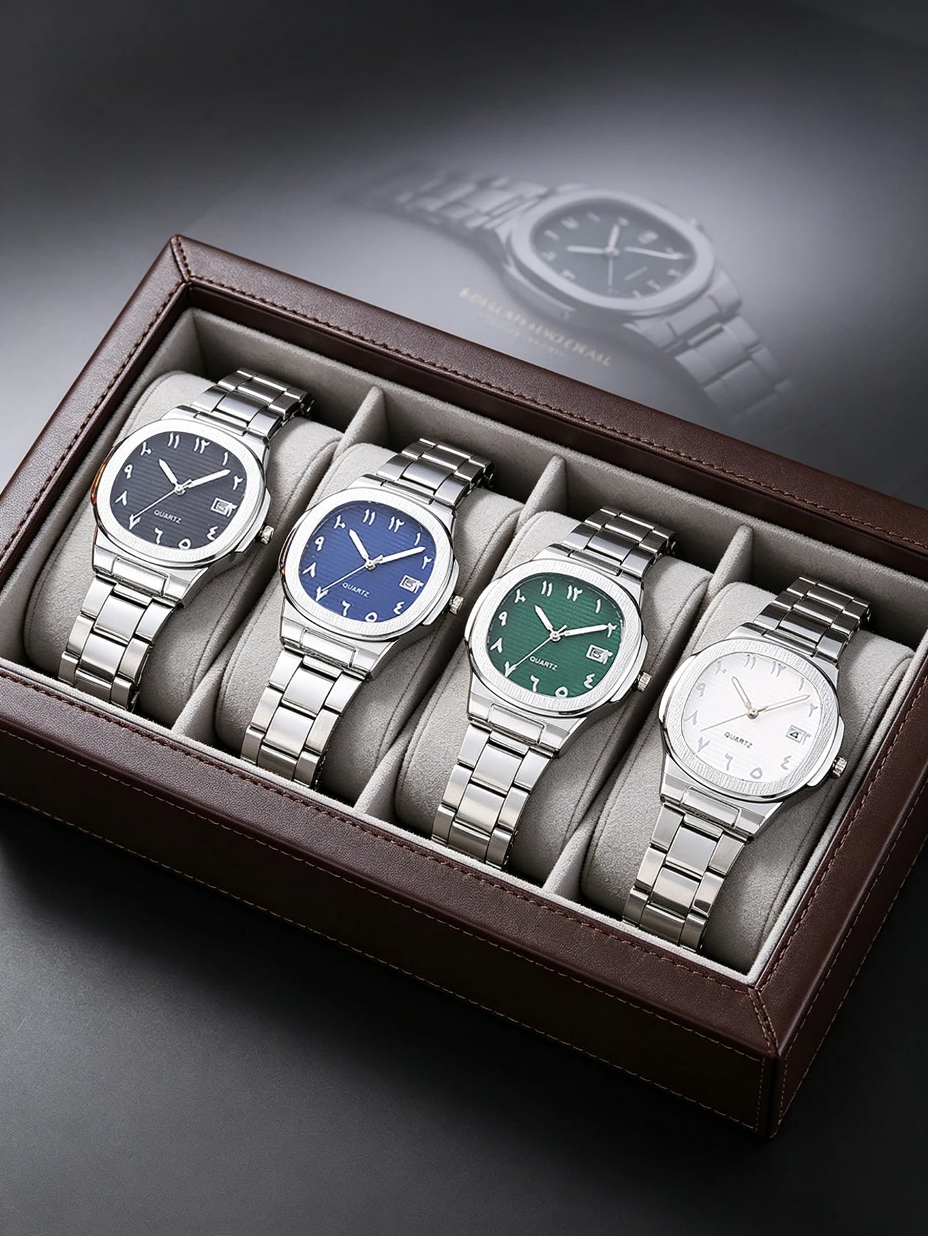 Retro Textured Dial Male Calendar Wristwatch, Multi-Color Option Alloy Band Fashion Daily Wear Men Quartz Watch Qme No box