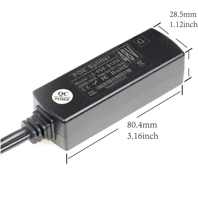 2PCS Standard POE Splitter 48V to 12V IP Camera Ethernet Power Supply Module PoeSplitter Qme