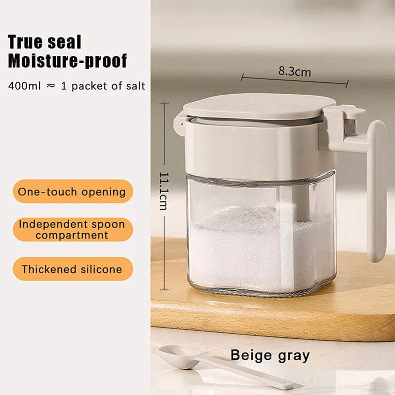 CC11Sealed Glass Seasoning Jar Moisture-proof Leak-proof Sugar Salt Qme grey