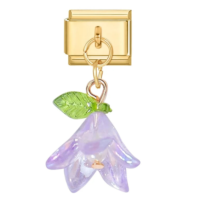 Fashion Colorful Lily Of The Valley Golden Pendant Italian Charm Link Fit 9mm Bracelet Stainless Steel Women Men DIY Making Gift Qme Style 5