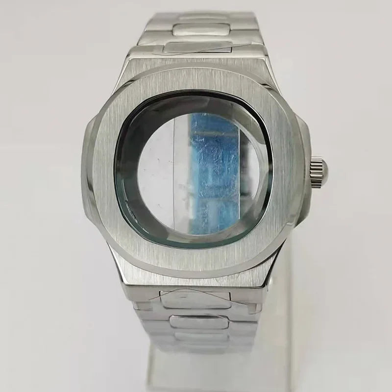 39.5mm Watch Cases Watchband Parts Sapphire Crystal Glass For Modified Nautilus nh34 nh35 nh36,38 Movement Dial Waterproof Qme