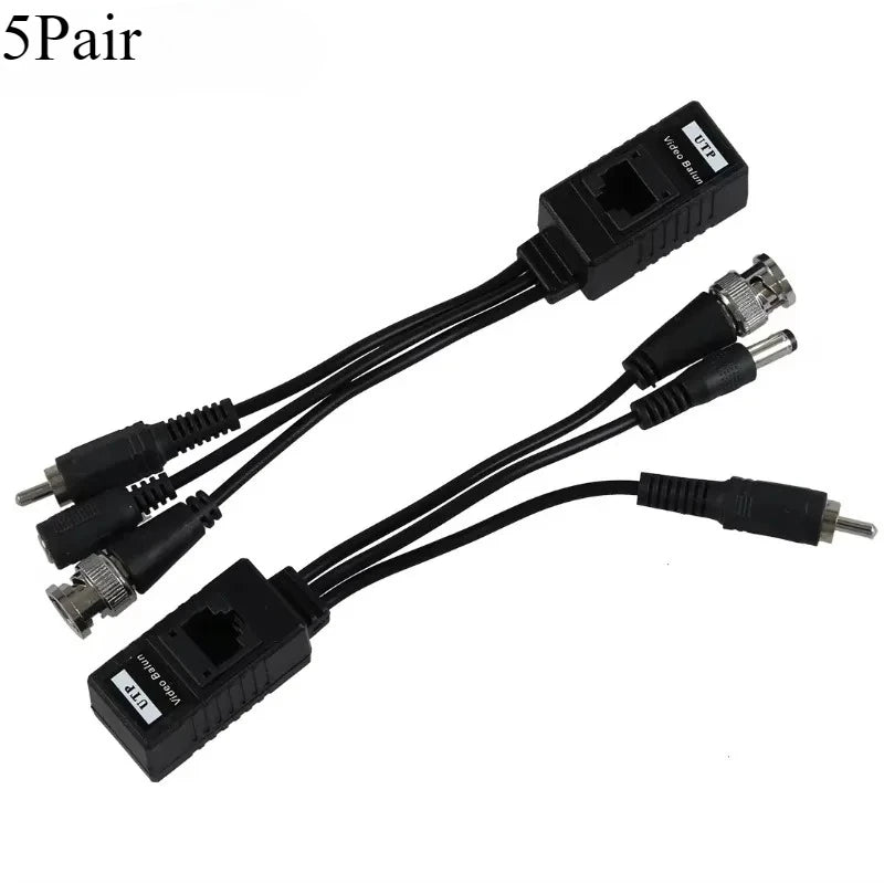 5Pair 3 in 1 Plug BNC Male to RJ45 Audio Video Power Balun Transceiver for CCTV Camera Qme 5Pair